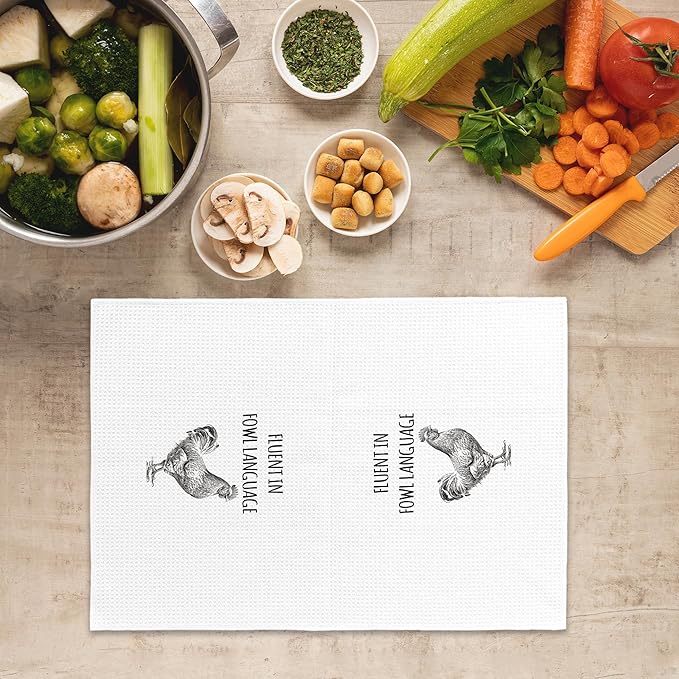Funny Chicken Kitchen Towels, Chicken Lover Gifts Hand Towels, Fluent in Fowl Language Chicken Kitchen Decor Decorative Tea Towels Dish Towel 16x24 Inch