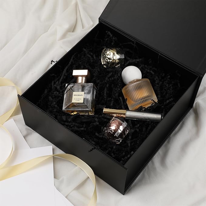6 Pack Black Gift Boxes With Lids,9x9x4 Inch Bridesmaid Proposal Box And Printable Stickers,Proposal Boxes With Ribbon For Wedding, Packaging, Present, Birthday