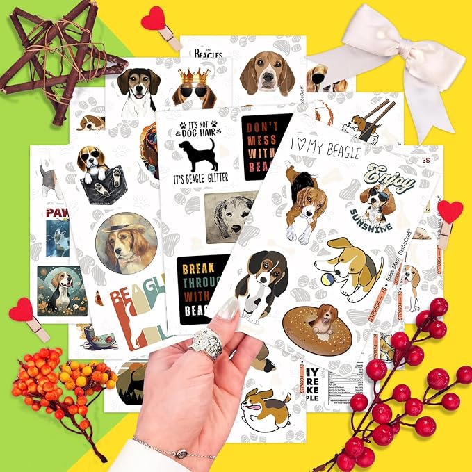 100Pcs Beagle Stickers for Water Bottle and Laptop - Dog Lover Party Supplies & Decorations, Waterproof Vinyl Puppy Decals, Cute Beagle Stickers Laptop Decals, Gifts for Women & Men