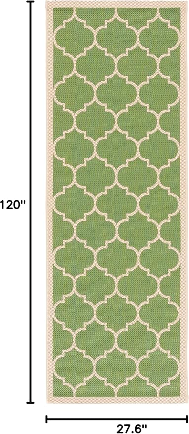 SAFAVIEH Washable Rug Outdoor Courtyard Collection - 2'3" x 10' Runner, Green & Beige, Non-Shedding & Easy Cleaning, Ideal for Patio, Entryway, Mudroom, Hallway, Kitchen (CY6914-244)