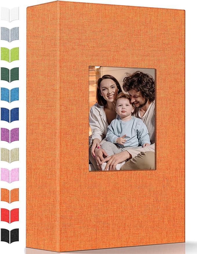 Photo Album 4x6 with 300 Pockets,Slip-in Picture Albums,Linen Cover Memory Book with Front Window,White Page Vertical Photo Book for Wedding,Family,Anniversare,Baby,Vacation