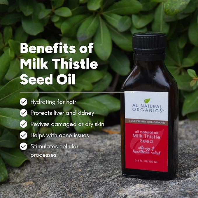 Au Natural Organics Milk Thistle Seed Oil Cold Pressed Organic | Milk Thistle Supplement for Liver Support, Boost Immune Health, Digestive Health, Bone Health, Skin & Brain Health 3.4 fl oz