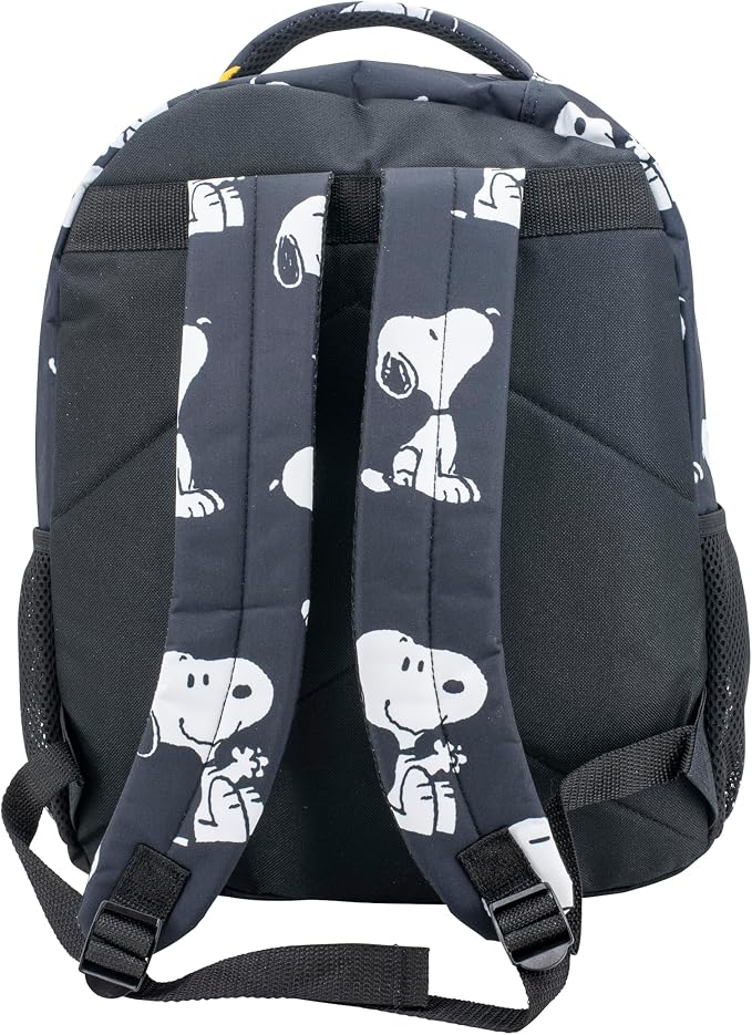 AI ACCESSORY INNOVATIONS Peanuts 16” Backpack With Front Pocket for Girls & Boys, Allover Print Bookbag Featuring Snoopy & Woodstock, Black