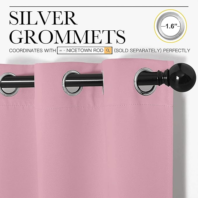 NICETOWN Patio Glass Door Blackout Curtains for Bedroom/Living Room, Privacy Panel Drapes for Dining Room and Guest Room (Crystal Pink, 42 inches Wide x 95 inches Long, 1 Pair)