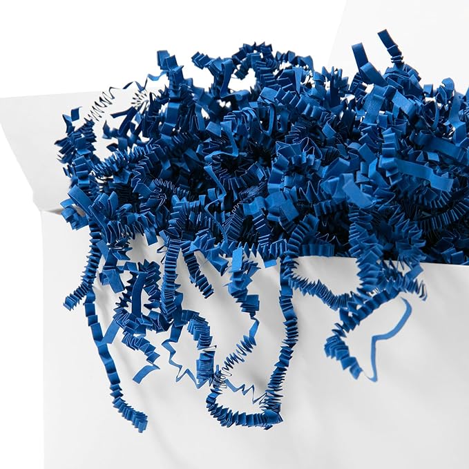 1/2 LB Crinkle Cut Paper Shred Filler 8 oz Dark Blue Crinkle Shredded Paper for Gift Box - Gift Basket Bag Filler - Grass Cushion Stuffing for Father's day, Birthday Packaging Wrapping