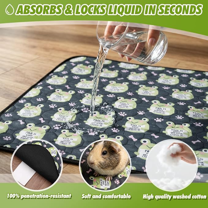 2PCS Reusable Guinea Pig Cage Liners,28"x42"Washable Fast Absorbent Odor Resistant Anti-Slip Training Pee Pads, Funny Frog Pattern,Options for Guinea Pigs, Rabbits, Hamsters, Rats, Chinchillas