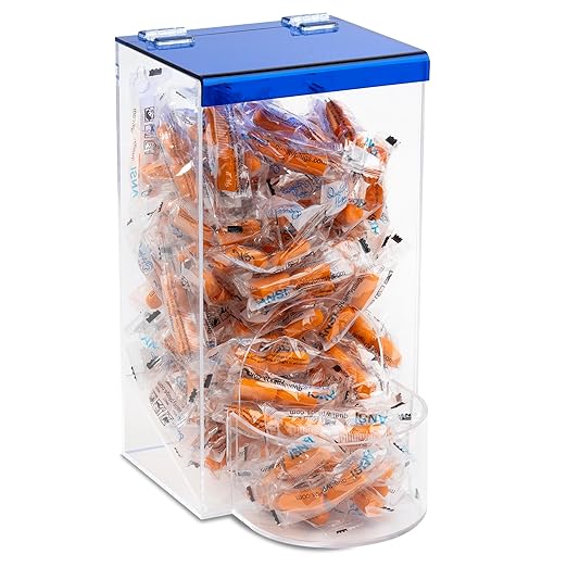 Earplug Holder, Universal Clear Acrylic Storage with Blue Lid for Small Bulk Accessories - Finger Cots, Hairnets, Laundry Dishwasher Pods, Packets, Beard Covers, Condiments & Candy