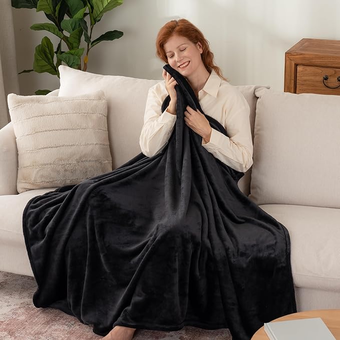 Berkshire Blanket Classic VelvetLoft® Solid Throw Blanket, Lightweight Soft Fuzzy Plush Throw Blanket for Bed and Couch, Black, 50x60 Inches