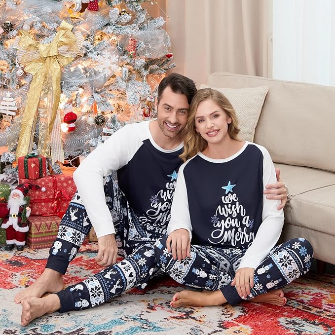 Christmas Family Pajamas Set Matching Holiday Plaid Sleepwear Set Reindeer/Tree Print Loungewear for Xmas Eve