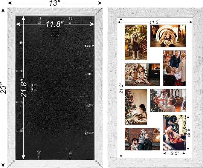 11.8x21.8 Picture Frame Display 8 opening 4X6 Picture Frame Collage,Multi Photo Frame with Mat,Plexiglass,Wall or Tabletop Decor,Distressed White Wood Grain