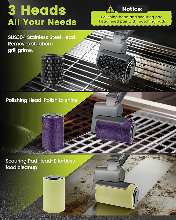 KISUFU [7.4V High-Power] Electric Grill Brush, 68W Motorized BBQ Scrubber with 50kg.f Torque, Bristle Free Grill Brush for Outdoor Grills, 150 Mins Runtime Heavy Duty BBQ Cleaning Tool