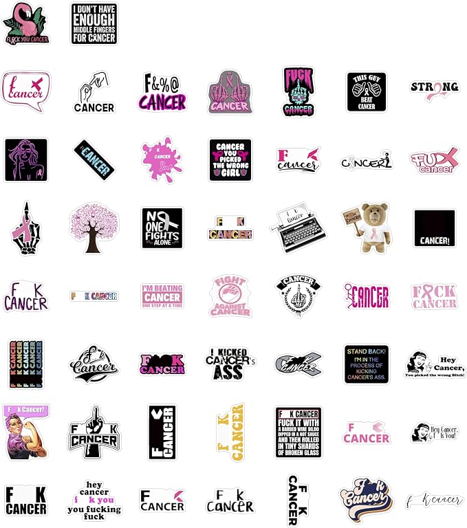 100Pcs F_ck Cancer Stickers for Water Bottle and Laptop - F_ck Cancer Party Supplies & Decorations, Waterproof Vinyl Decals, Awareness and Support Stickers, Gifts for Women & Men