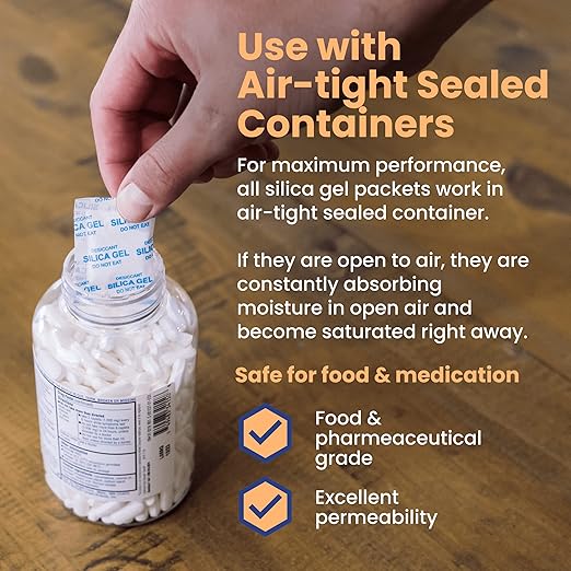 Wallaby 2 gram (20 Packets) Food Safe Pure White Silica Gel Desiccant Dehumidifier Packs - Rechargeable & Coated Moisture Absorbers - Protects Against Moisture Damage - (Packed in 10x Sets of 2)