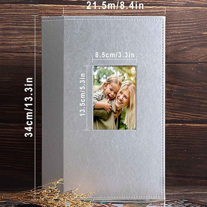 Ywlake Photo Album 4x6 300 Pockets, Leather Photo Albums Holds 300 Horizontal Only Pictures Silver