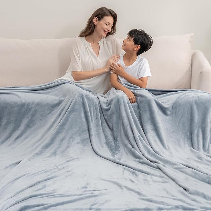 Berkshire Blanket VelvetLoft Big Oversized King Family Blanket, All Season Mid-Weight Ultra Silky and Fuzzy, Seamless Extra Large (Polar Blue, 120x120 Inches)