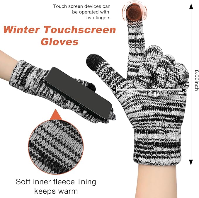 Tavaleu Womens Winter Beanie Hat Scarf Gloves Set, Pom Pom Beanie Warm Knit Scarf Touchscreen Gloves for Cold Weather