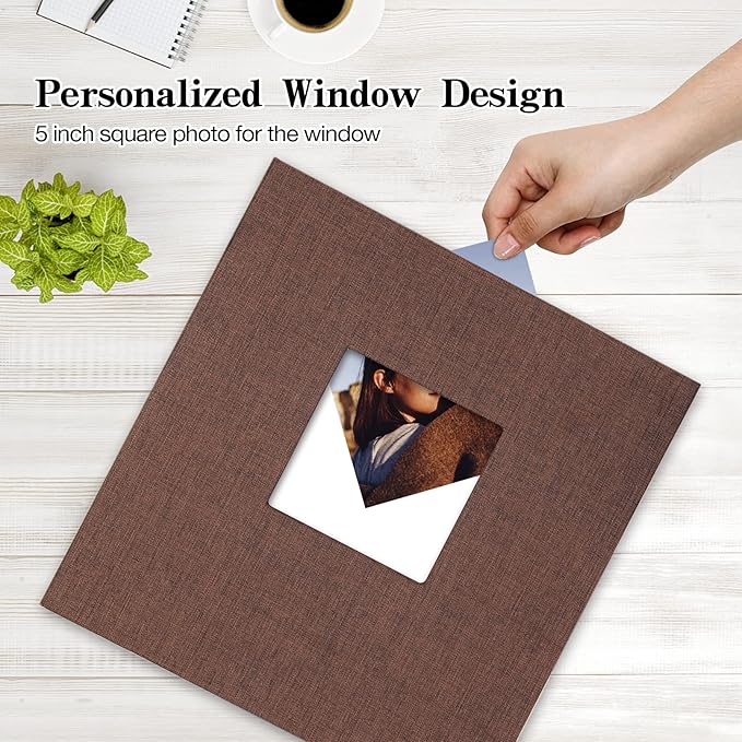 potricher Large Photo Album Self Adhesive 3x5 4x6 5x7 8x10 10x12 Pictures Linen Cover 40 Blank Pages Magnetic DIY Scrapbook Album with A Metallic Pen (Brown, 13.2x12.8 inch 40 Pages)