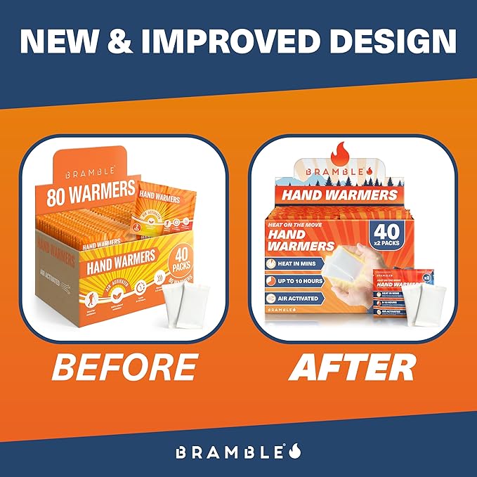 Bramble - Hand Warmers Disposable – Air-Activated Pocket Warmers for Hiking, Skiing, Camping, and Outdoor Activities – Provides Up to 10 Hours of Heat