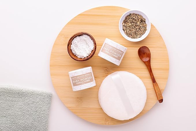 Ora's Amazing Herbal Baby Powder Talc-Free, Real Vanilla Amber Natural Scent, Cornstarch Free Arrowroot and Clay Based Powder, Synthetic, Pack of 2 Travel Size 0.5 oz
