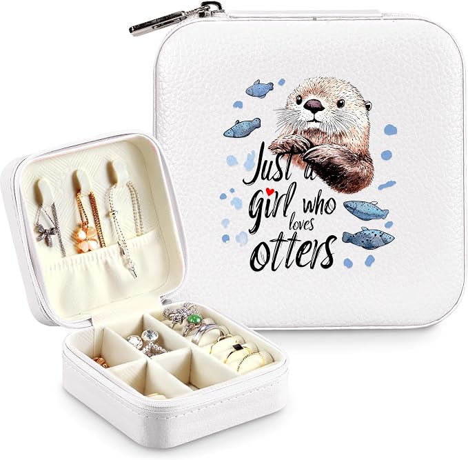 Sea Otter Jewelry Box, Gifts For Kids Teens Girls, Otter Lovers Stuff Items Accessories Things Merchandise Decor Merch, Travel Ring Earrings Necklace Organizer Holder!