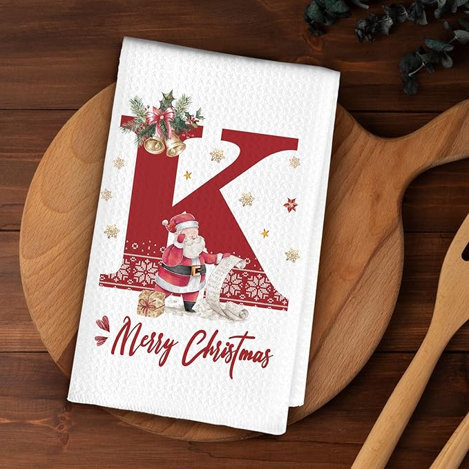 Christmas Initial Letter K Kitchen Towels Personalized Gifts Dish Towels Hand Towels for Kitchen Decorations, Christmas Birthday Gifts for Women, 24x16 Inch