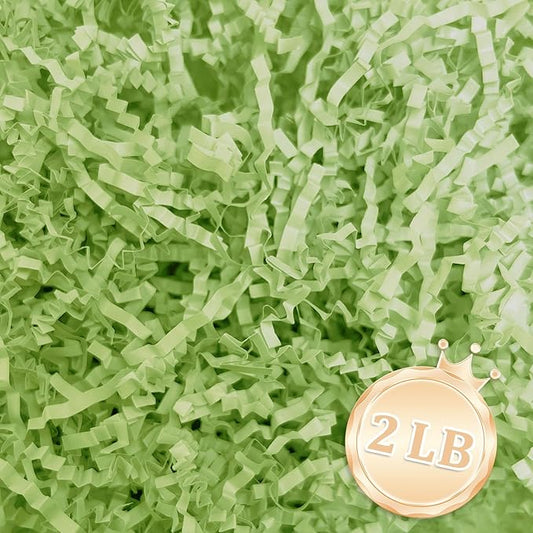 2 LB Light Green Crinkle Cut Paper Shred Filler Great for Gift Wrapping, Basket Fillers, Birthday, Halloween Thanksgiving Christmas Easter Party Decor Filling Supplies