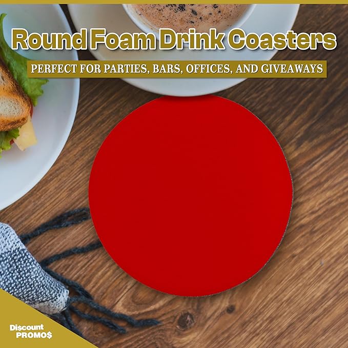 10 Round Foam Bud Coasters Pack, 4 inch - PU Foam, Party Favor - Red