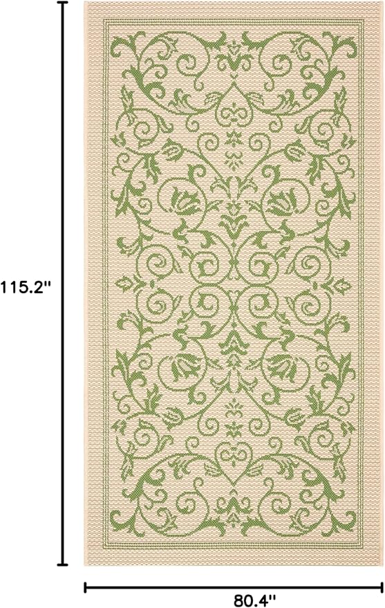 SAFAVIEH Washable Rug Outdoor Courtyard Collection - 6'7" x 9'6", Natural & Olive, Non-Shedding & Easy Cleaning, Ideal for Patio, Backyard, Mudroom (CY2098-1E01)