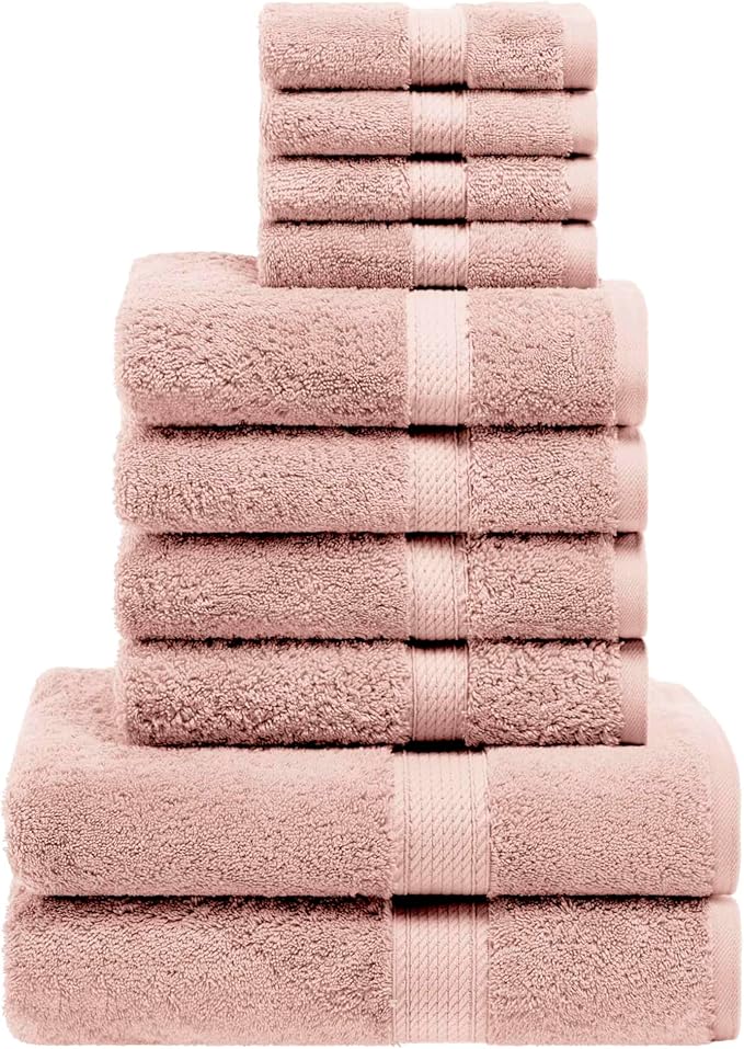 BLUENILEMILLS Madison Egyptian Cotton Towels, Towel Set for Bathroom, Shower, Hotel, Plush, 900 GSM, Highly Absorbent and Ultra-Soft Towels, Bath Essentials, 10 Piece Assorted Towel Set, Muted Mauve