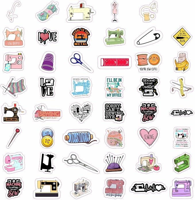100Pcs Sewing Stickers for Water Bottle and Laptop - Tailor Party Supplies & Decorations, Waterproof Vinyl Crafting Decals, Sewing and Needlework Stickers Laptop Decals, Gifts for Women & Men