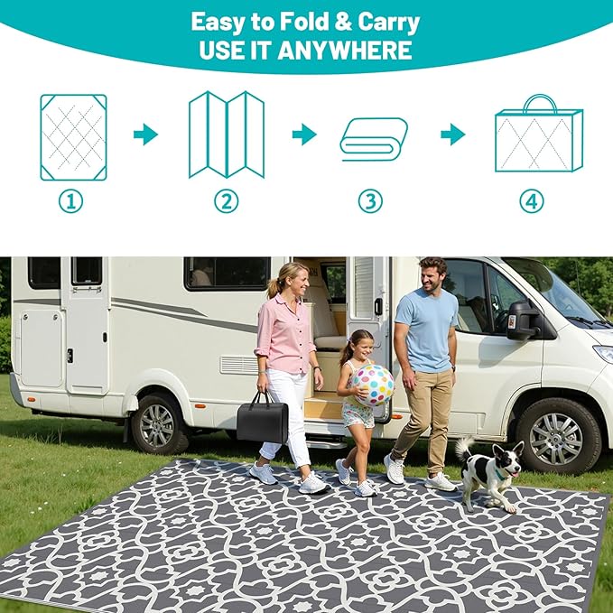 HEBE Outdoor Rug Waterproof 9x12, Plastic Straw Rug Camping Rug, Reversible Outdoor Patio Rugs RV Mat Clearance, Indoor Outside Floor Carpet for Porch,Deck,Camper,Balcony,Backyard