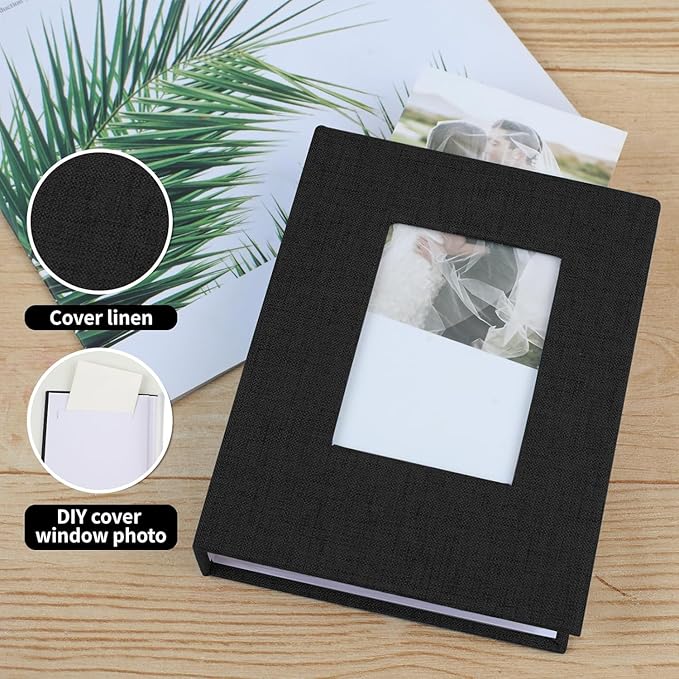 vivinin 2 Pack Photo Album 5x7, Linen Cover Photo Book, Small Photo Album Book for 36 Pockets Hold 72 Pictures, Picture Book for Photos Family Anniversaries Baby Vacations (Black)