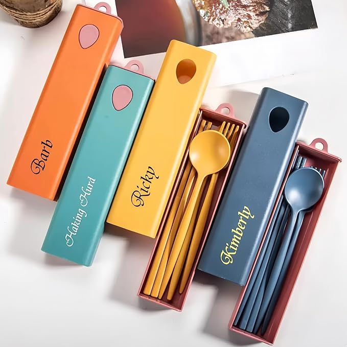 Custom Cutlery Set，Portable Knife Fork Spoons Tableware，Reusable Travel Utensils Set with Case，Personalized Gifts，eco- friendly gift，School, Office gifts, Mother's day gift