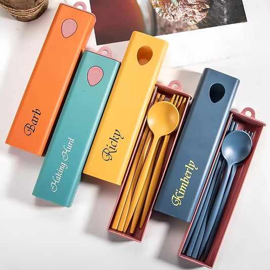 Custom Cutlery Set，Portable Knife Fork Spoons Tableware，Reusable Travel Utensils Set with Case，Personalized Gifts，eco- friendly gift，School, Office gifts, Mother's day gift