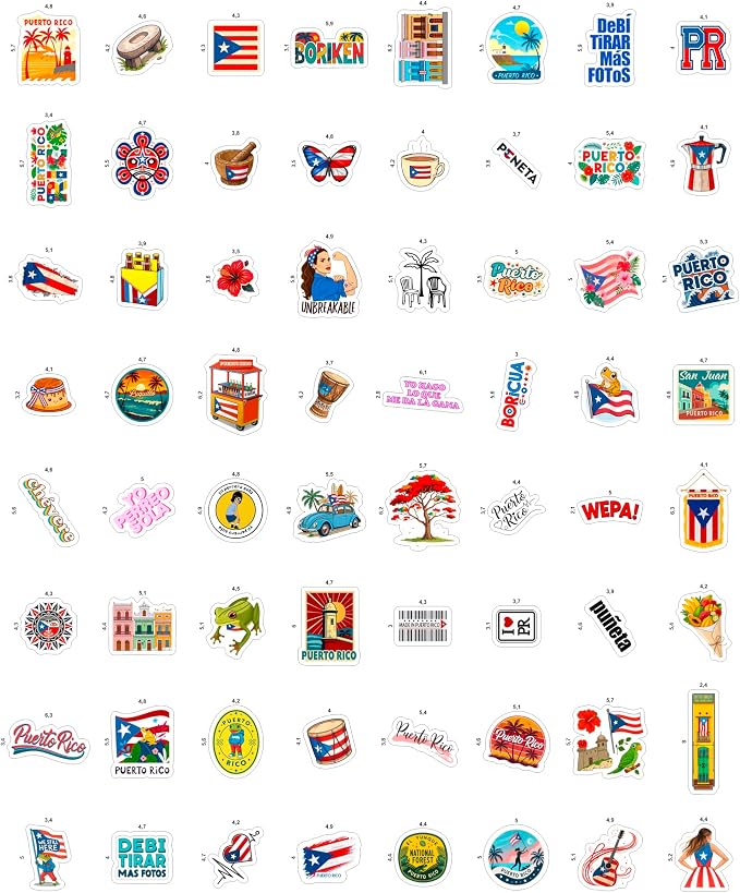 100Pcs Puerto Rico Stickers and Decals for Water Bottle, Laptop - Puerto Rico Gifts, Party Supplies & Dacorations - Puertorican Gifts - Gift for Women & Men