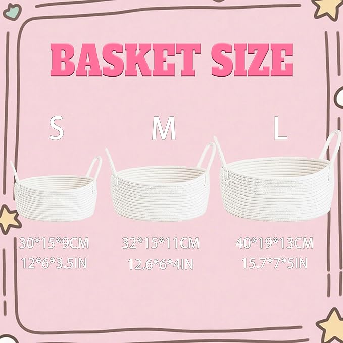 Personalized Baby Basket with Name Custom Cotton Rope Easter Basket Newborn Shower Gift Diaper Caddy Nursery Storage Bin (S)