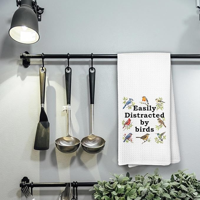 Easily Distracted by Birds Kitchen Towels, Bird Gifts for Bird Lovers Women, Birder Dish Towels for Kitchen,Birds Decorative Hand Towels for Bathroom Dish Cloths & Dish Towels