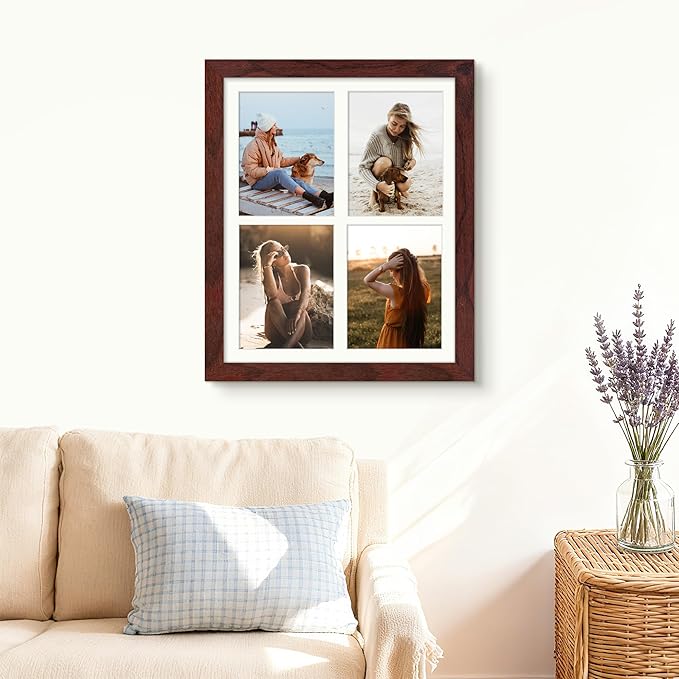 12x16 Picture Frame 5x7 Collage Picture Frame Displays Four 5x7 inch Photos or 12x16 (Without Mat) for Available Horizontal Wall Mounting Display and Vertical Redwood