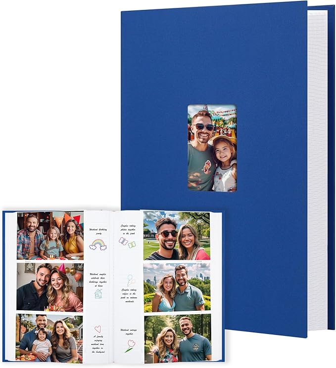 XFveivoo Photo Album 4x6 450 Photos with Writing Space,4 x 6 Photo Book Linen Cover with Front Window, 4x6 Picture Album 450 Photos Photo Album Book for Wedding Kids Travel Family Baby Pictures, Blue