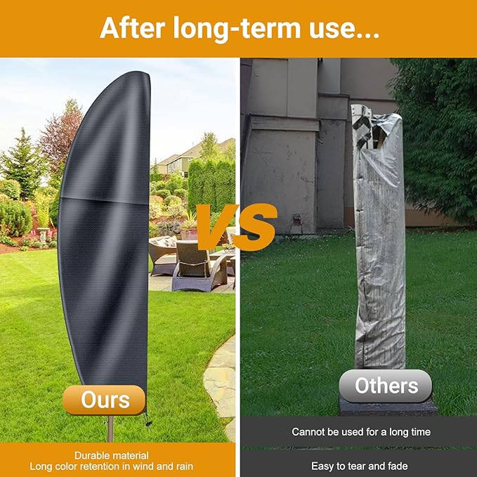 Patio Cantilever Umbrella Covers for Outdoor: Waterproof Offset Umbrella Cover Banana Style with Zipper fits 9FT to 14FT, Dark Grey
