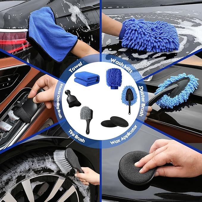 34Pcs Car Detailing Kit, Car Detailing Brush Set, Car Wash Cleaning Kit, Car Detailing Brushes, Professional Car Care Kit for Interior Exterior Wheels, Blue