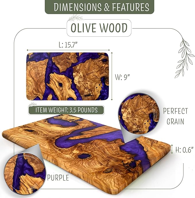 Handmade Olive Wood Resin Cutting Board, Charcuterie Boards for Housewarming Gifts, Resin Cheese Board, Decorative Cutting Board for Kitchen, Luxury Olive Wood Charcuterie Board