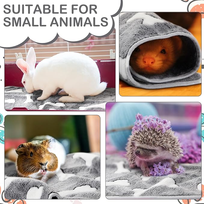 Reginary 4 Pcs Guinea Pig Fleece Blankets, Gray Bones, 24 x 16 Inch | Waterproof Washable Cage Liners, Absorbent Double Layer Bedding for Guinea Pigs, Reusable Pads for Hamsters Rabbits