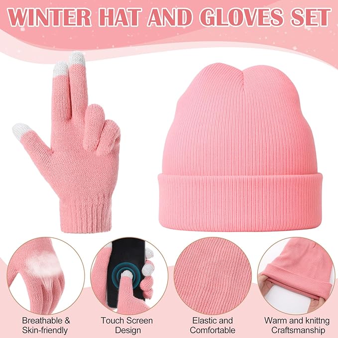 Geyoga 6 Pcs Women Winter Beanie Hat Scarf Gloves Ear Muffs Fuzzy Socks Set, Touchscreen Gloves for Thermal Gift Cold Weather