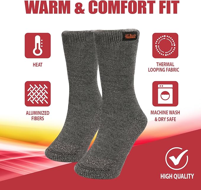 35° BELOW Thermal Insulated 1 or 3 Pk Socks for Men and Women, Designed with Soft Aluminized Loops to Keep Feet Warm and Cozy
