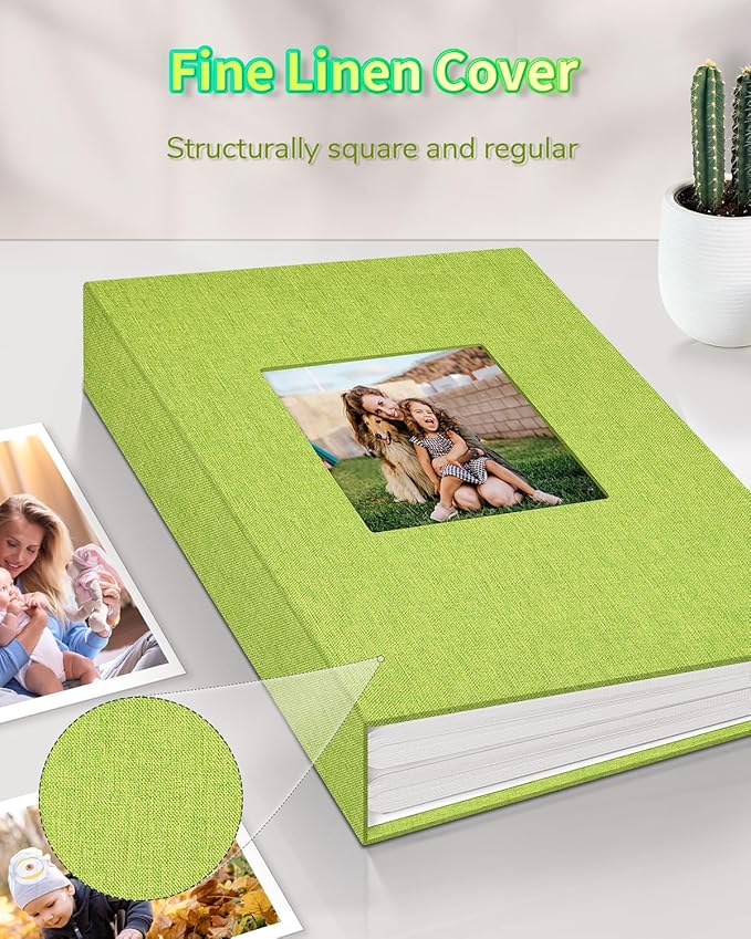 Photo Album 4x6 with 100 Pockets,Slip-in Picture Albums,Linen Cover Memory Book with Front Window,White Page Vertical Photo Book for Wedding,Family,Anniversare,Baby,Vacation