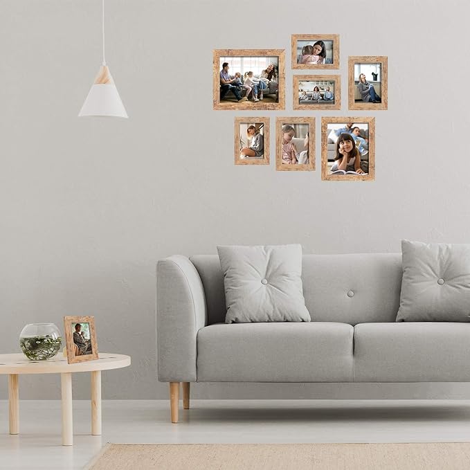 iRahmen 8x10 Picture Frame Set of 4, High Definition Real Glass Rustic Brown Frame, 8 x 10 Wood Photo Frames for Desktop Display and Wall Mounting