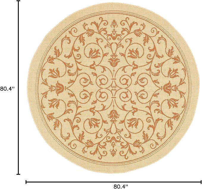 SAFAVIEH Washable Rug Outdoor Courtyard Collection - 6'7" Round, Natural & Terracotta, Non-Shedding & Easy Cleaning, Ideal for Patio, Backyard, Mudroom (CY2098-3201)