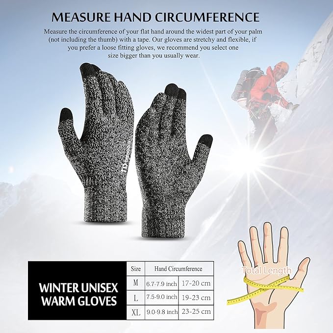 TRENDOUX Winter Gloves for Men Women - Upgraded Touch Screen Cold Weather Thermal Warm Knit Glove for Running Driving Hiking