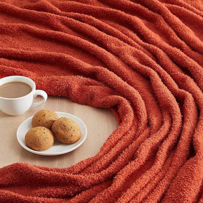 CYMULA Knit Fall Throw Blanket for Couch Orange-Super Soft Lightweight Plush Fuzzy Fluffy Cozy Blankets and Throws for Sofa Bed, 50x60 inches